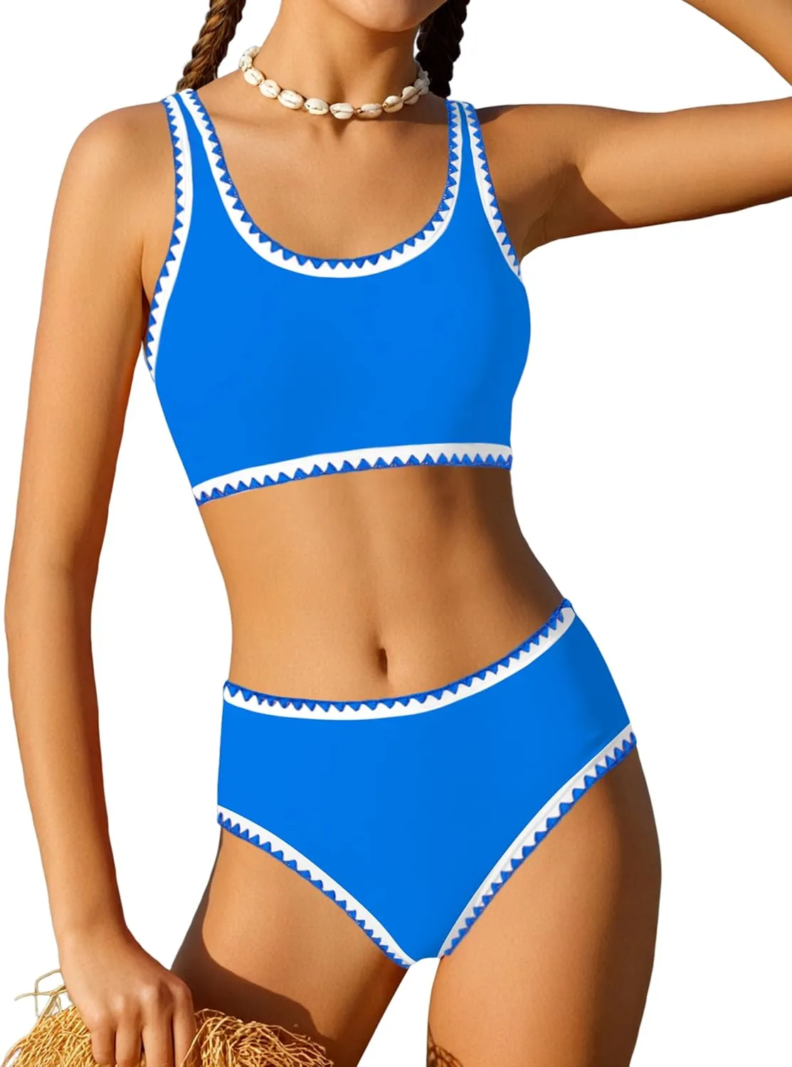 WIQI Girls Swimsuits Bikini Set 2 Piece Bathing Suit Color Contrast Trim Swimwear Size 7-16