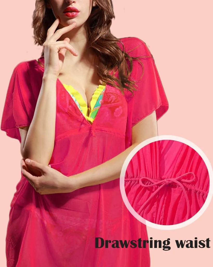 Women Beach Bikini Cover Up Mesh Swimwear Dress Sheer Swimsuit V Neck Sundress Beachwear Coverup for Summer Holidays