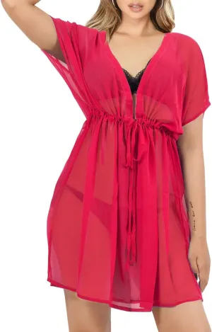 Women Beach Bikini Cover Up Mesh Swimwear Dress Sheer Swimsuit V Neck Sundress Beachwear Coverup for Summer Holidays
