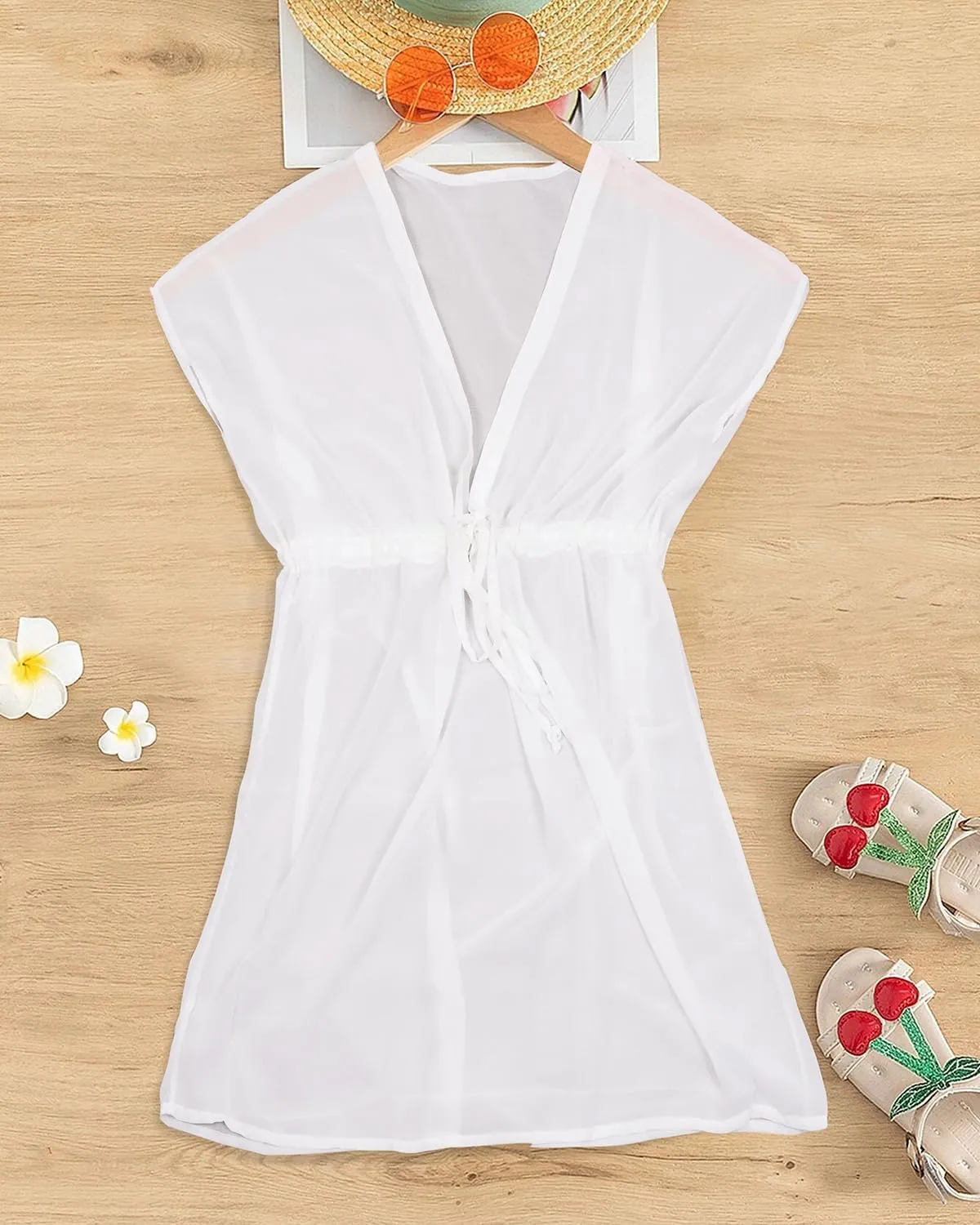 Women Beach Bikini Cover Up Mesh Swimwear Dress Sheer Swimsuit V Neck Sundress Beachwear Coverup for Summer Holidays