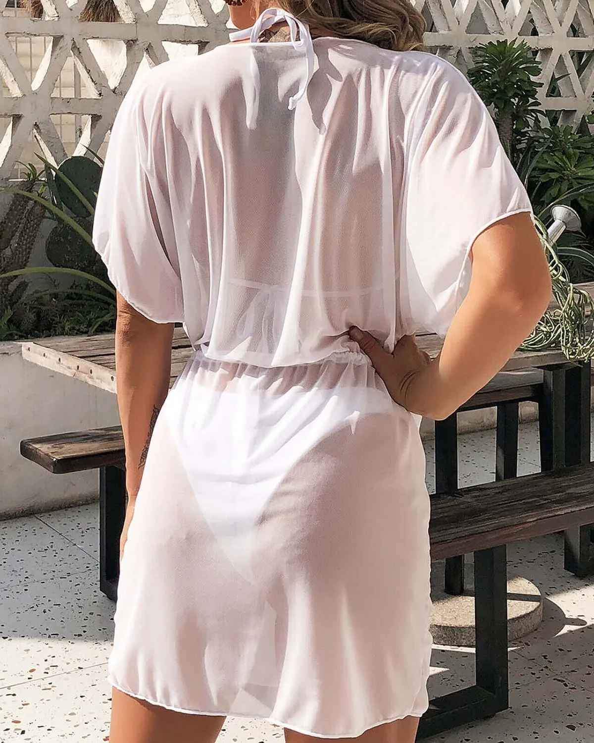 Women Beach Bikini Cover Up Mesh Swimwear Dress Sheer Swimsuit V Neck Sundress Beachwear Coverup for Summer Holidays