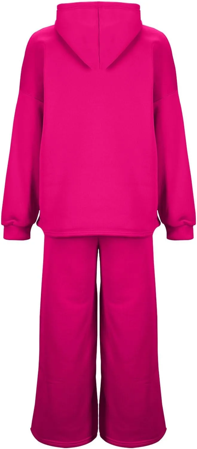 Women Oversized Sweatsuit Two Piece Outfits Plus Size Hooded Sweatshirt Wide Leg Pants Suit Casual Loungewear Sets
