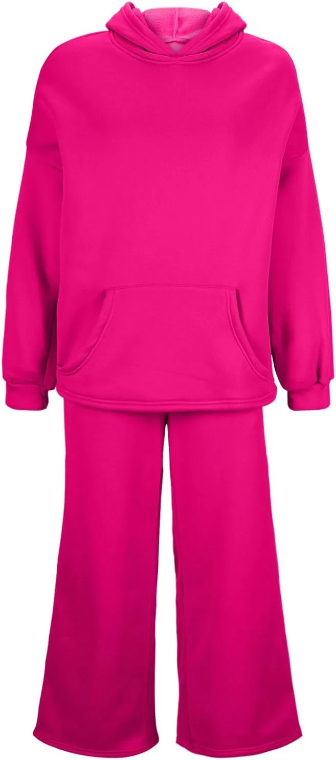 Women Oversized Sweatsuit Two Piece Outfits Plus Size Hooded Sweatshirt Wide Leg Pants Suit Casual Loungewear Sets