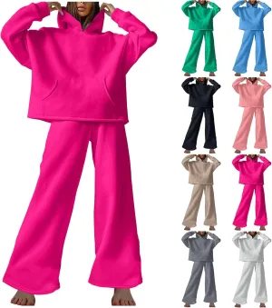 Women Oversized Sweatsuit Two Piece Outfits Plus Size Hooded Sweatshirt Wide Leg Pants Suit Casual Loungewear Sets