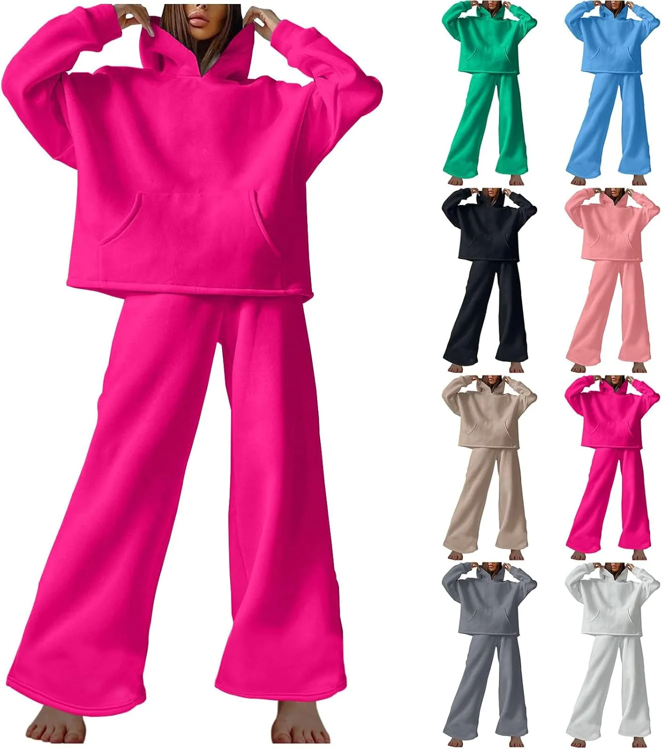 Women Oversized Sweatsuit Two Piece Outfits Plus Size Hooded Sweatshirt Wide Leg Pants Suit Casual Loungewear Sets
