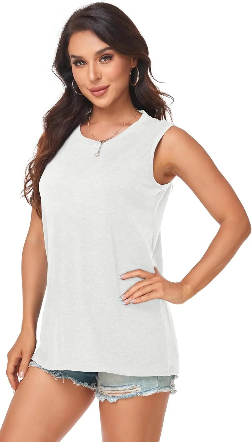 Women Summer Tops Sleeveless Tank Floral Casual Cute Loose Fit Cute T-Shirt Tunic