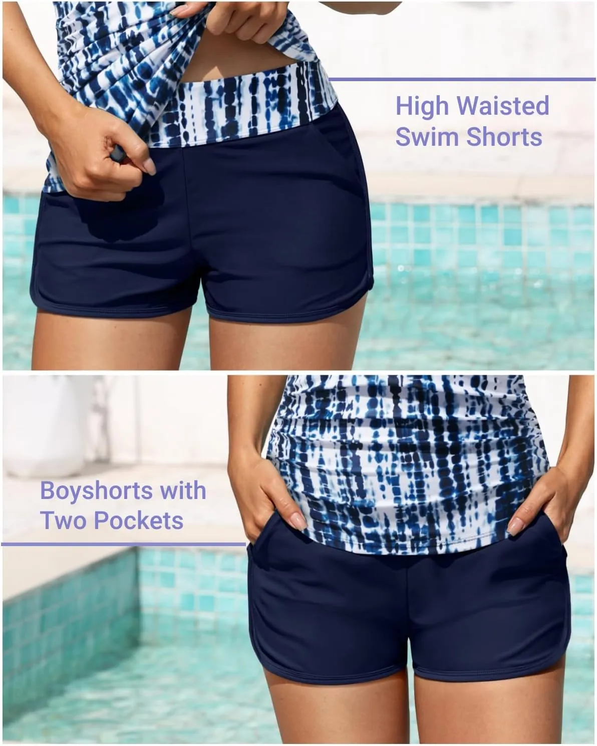 Women Tankini Swimsuit with Shorts - Two Piece Tummy Control Bathing Suit Twist Knot Swimwear 2025 with Pockets