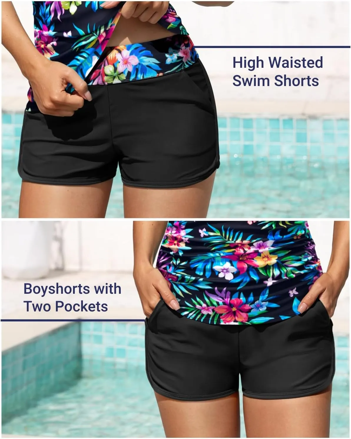 Women Tankini Swimsuit with Shorts - Two Piece Tummy Control Bathing Suit Twist Knot Swimwear 2025 with Pockets