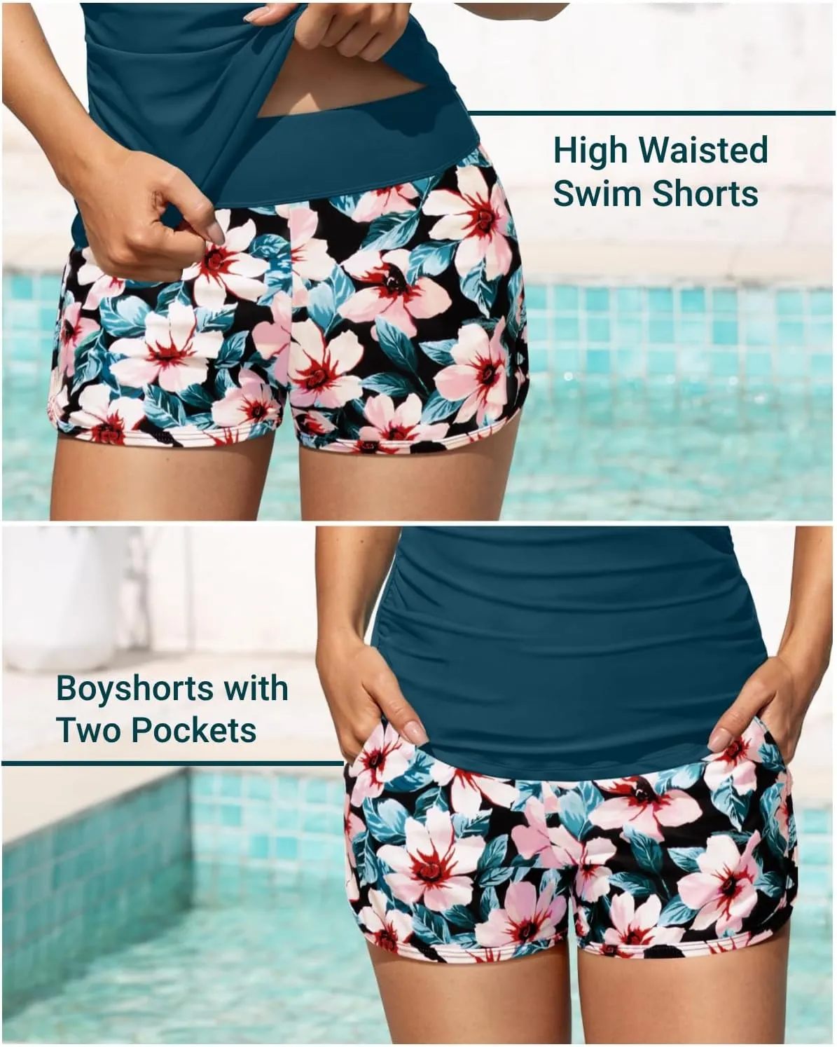 Women Tankini Swimsuit with Shorts - Two Piece Tummy Control Bathing Suit Twist Knot Swimwear 2025 with Pockets