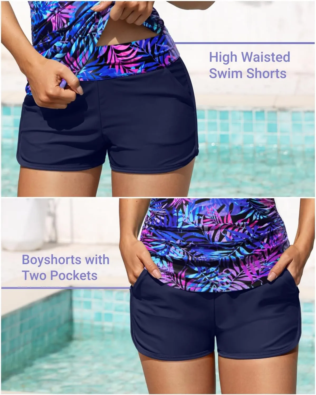 Women Tankini Swimsuit with Shorts - Two Piece Tummy Control Bathing Suit Twist Knot Swimwear 2025 with Pockets