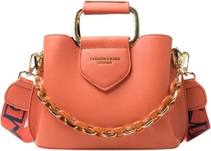 Women Top-handle Mini Bucket Bag Luxury Design Handbags Quality Leather Messenger Shoulder Crossbody Bag For Women(Orange)