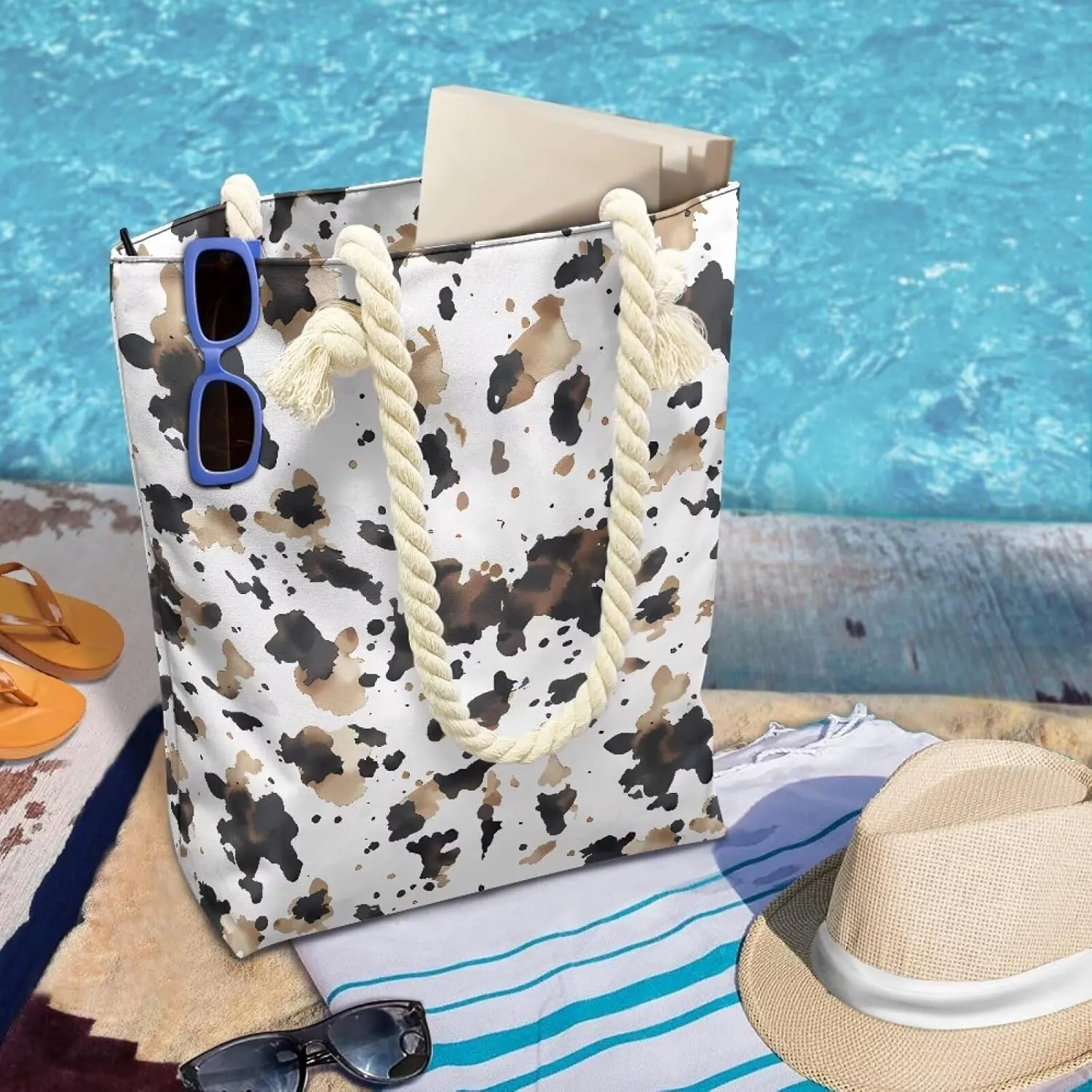 Women Tote Bags, Large Beach Bag with Zipper Beach Tote Bags Handbag Weekender Bags for Travel Vacation