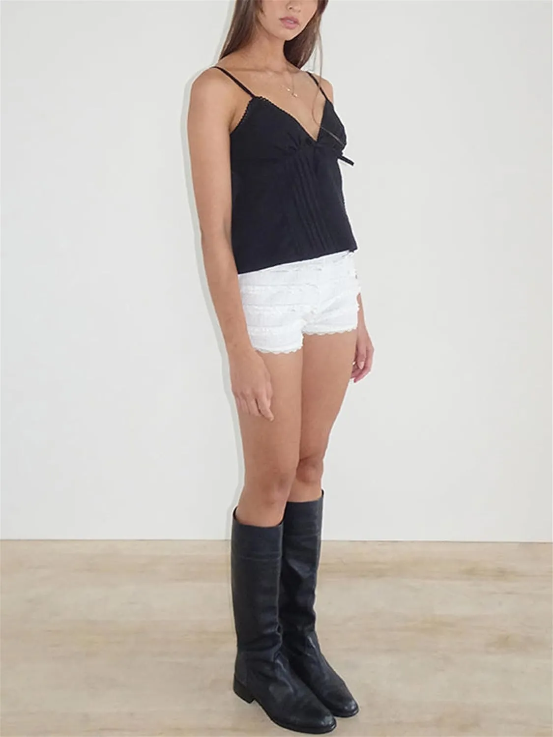 Women Y2k Babydoll Cami Top Sexy Lace Ruffle V Neck Spaghetti Strap Peplum Tank Tops Coquette Going Out Streetwear