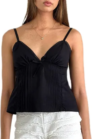 Women Y2k Babydoll Cami Top Sexy Lace Ruffle V Neck Spaghetti Strap Peplum Tank Tops Coquette Going Out Streetwear