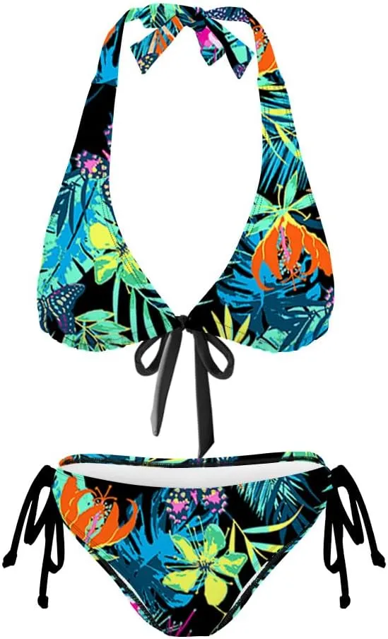 Women's Bikini Sets Two Piece Bathing Suits Sexy Textured Halter Padded Bikini Swimsuits Side Tie Thong Bottom Swimwear