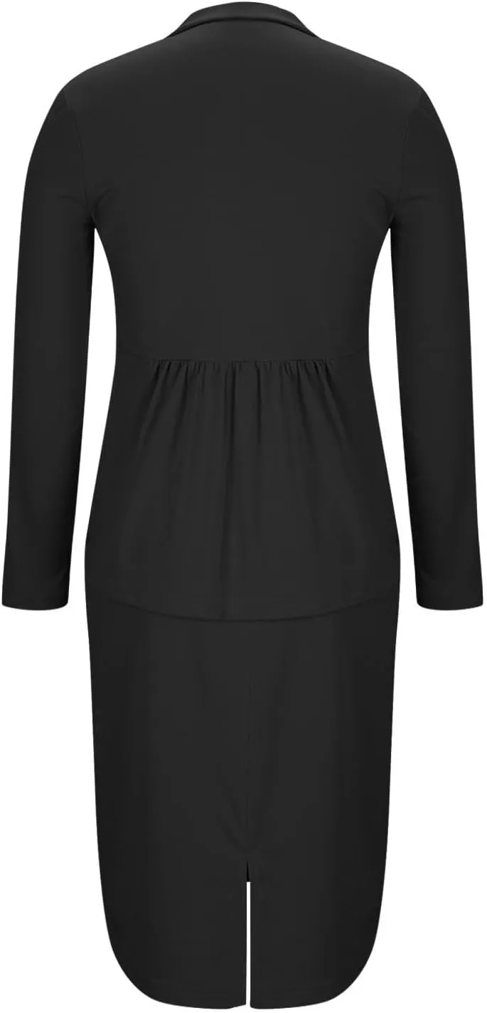 Women's Business Suit 2 Piece Long Sleeve Skirt Suit Set Lady Blazer Office Work Solid Slim Fit Jacket Outfits