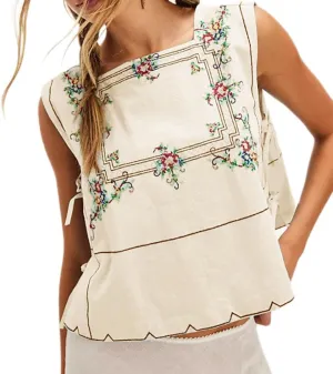 Women's Camisole Summer Tie Strap Tank Tops Y2k Solid Plaid Side Ties Sleeveless Tops Floral Embroidered Vest Top