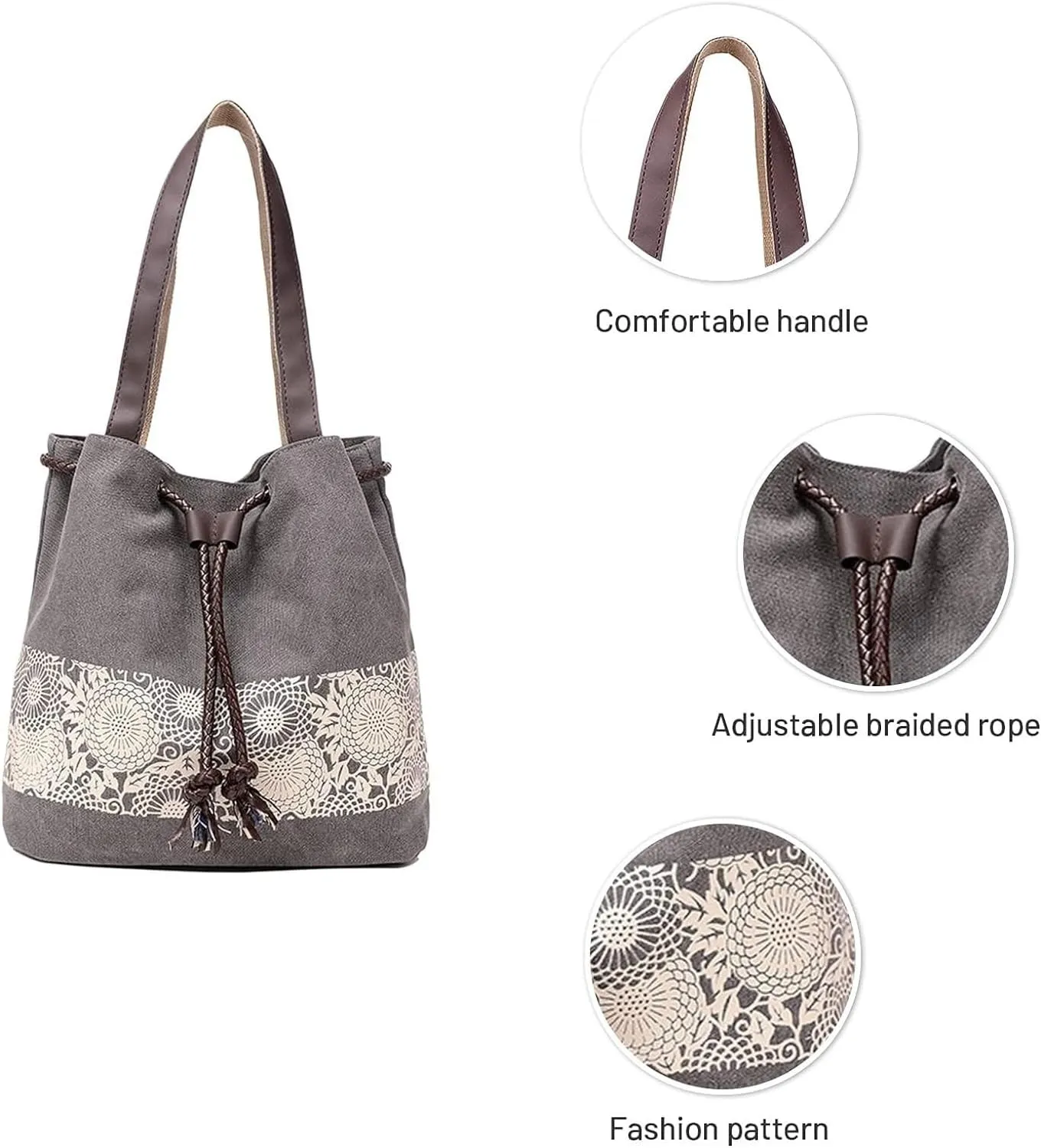Womens Canvas Handbag Ladies Shoulder Bags Top Handle Bags Drawstring