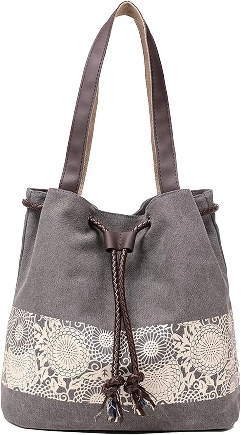 Womens Canvas Handbag Ladies Shoulder Bags Top Handle Bags Drawstring