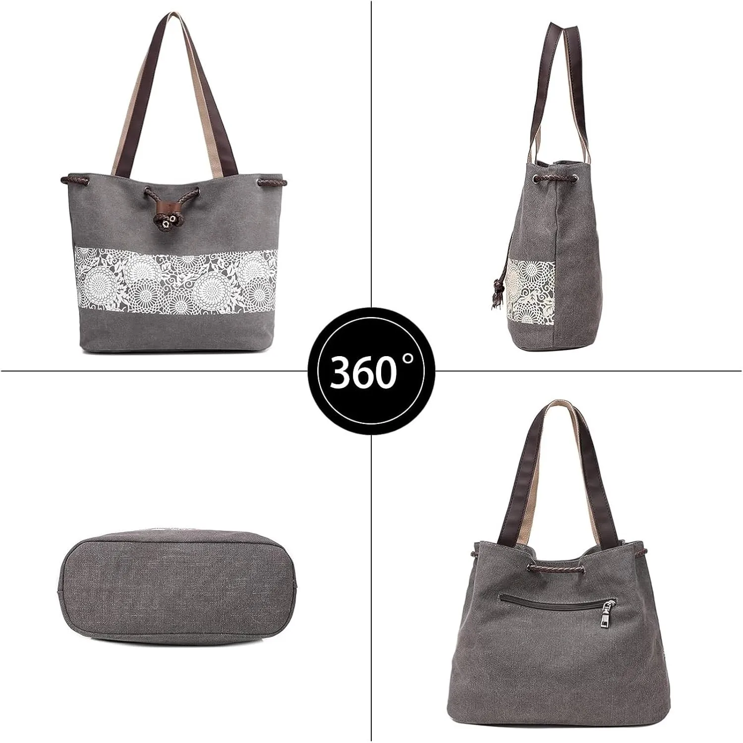 Womens Canvas Handbag Ladies Shoulder Bags Top Handle Bags Drawstring