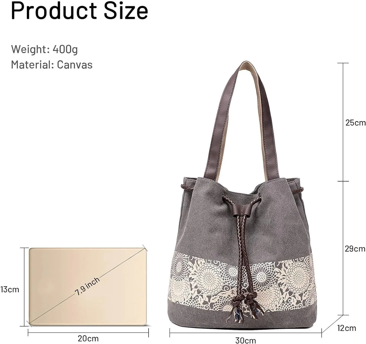 Womens Canvas Handbag Ladies Shoulder Bags Top Handle Bags Drawstring