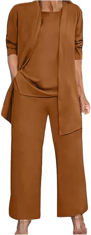 Womens Casual Outfits 3 Piece Sets Sleeveless Tank Tops and Wide Leg Pants Suit with Open Front Jacket Cardigan