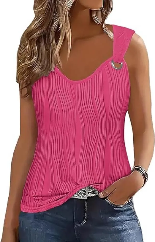 Womens Fashion Sleeveless V Neck Tank Tops Casual Basic Soild Shirts Camisole Summer Tops