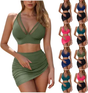 Women's High Waisted Bikini Set Two Piece Swimsuit Tummy Control Bathing Suit Skirt Bottoms Halter Push Up Swimsuit
