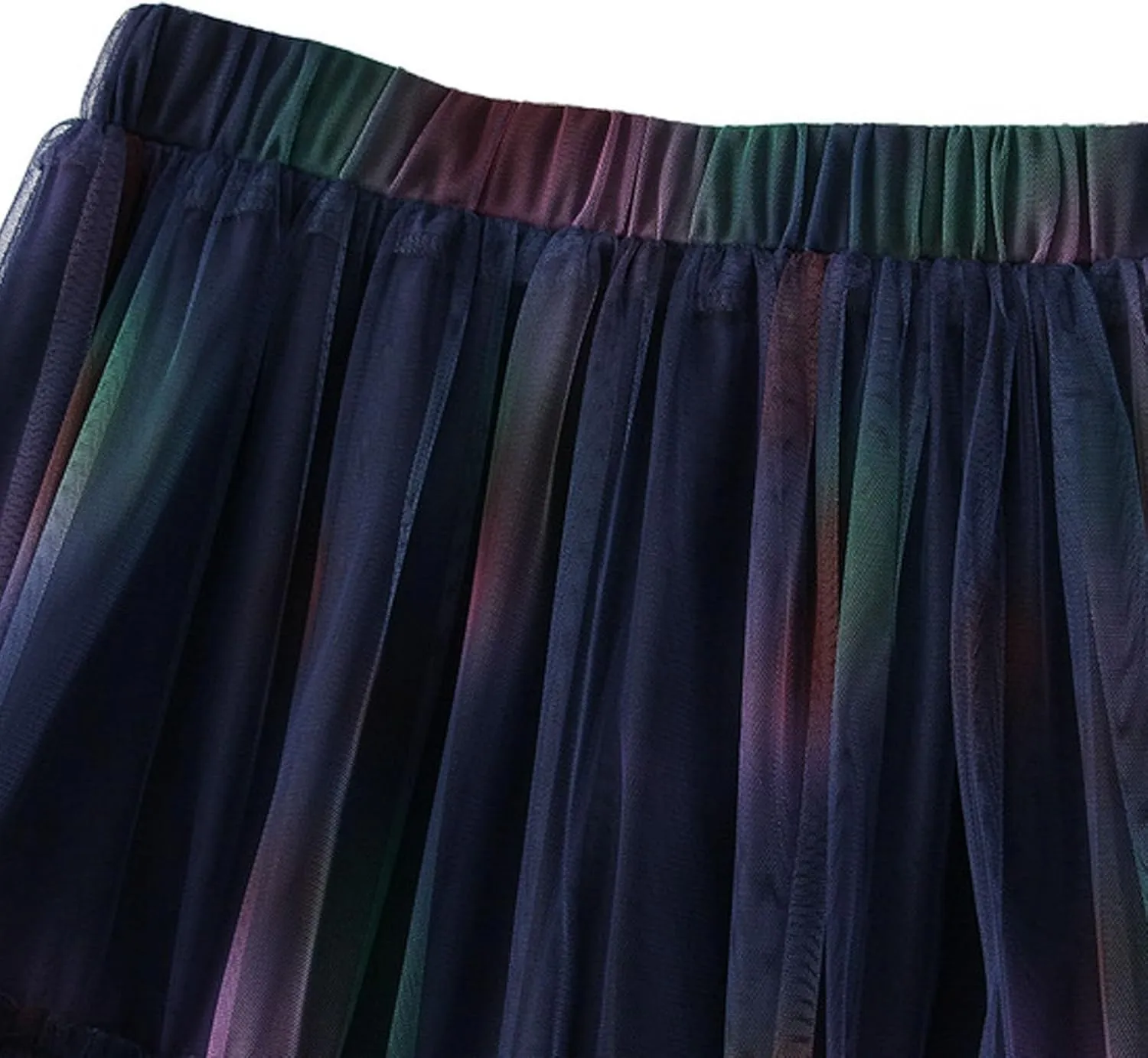 Womens Irregular Tulle Midi Skirts High Waisted Elastic Waisted Pleated Layered Fluffy Skirts Comfy Mesh Fairy Skirts