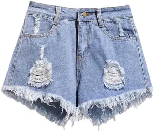 Women's Large Size Denim with Ruffled Shorts Summer Wide Leg Student A-Line Hot Pants Basic Short Jeans