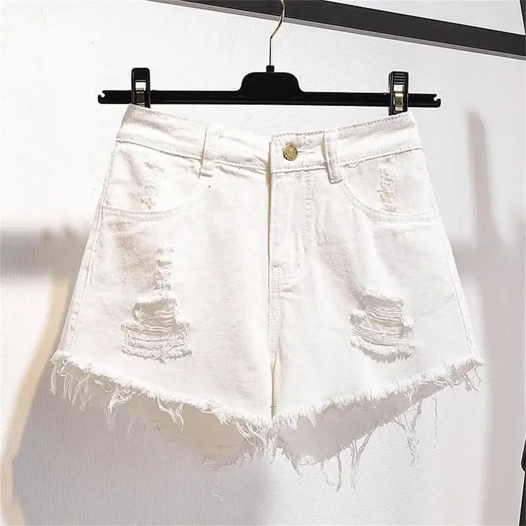 Women's Large Size Denim with Ruffled Shorts Summer Wide Leg Student A-Line Hot Pants Basic Short Jeans