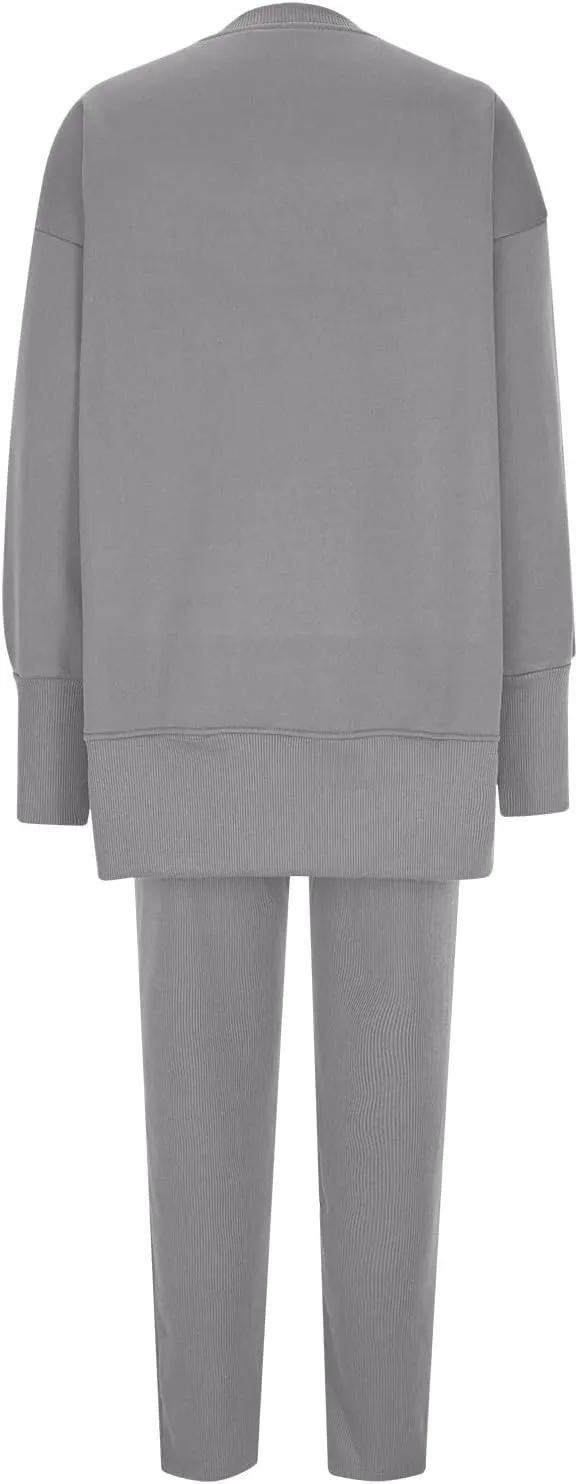 Womens Pant Sets 2 Piece Outfits Track Suit Sweatsuit Long Sleeve High-Low Slit Hem Top Sweatshirt Leggings Jogger Set