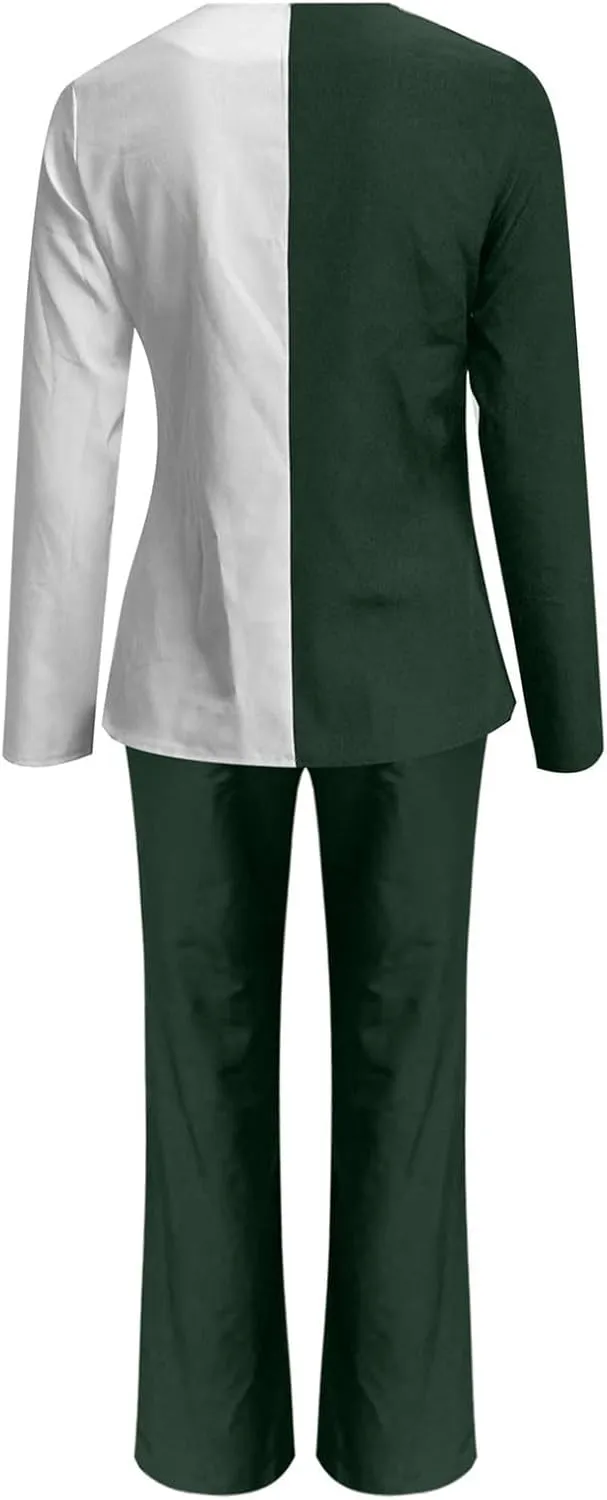 Womens Pant Suits Dressy Long Sleeve V Neck Colorblock Blouse Wide Leg Pants 2 Piece Set Fashion Business Work Outfit