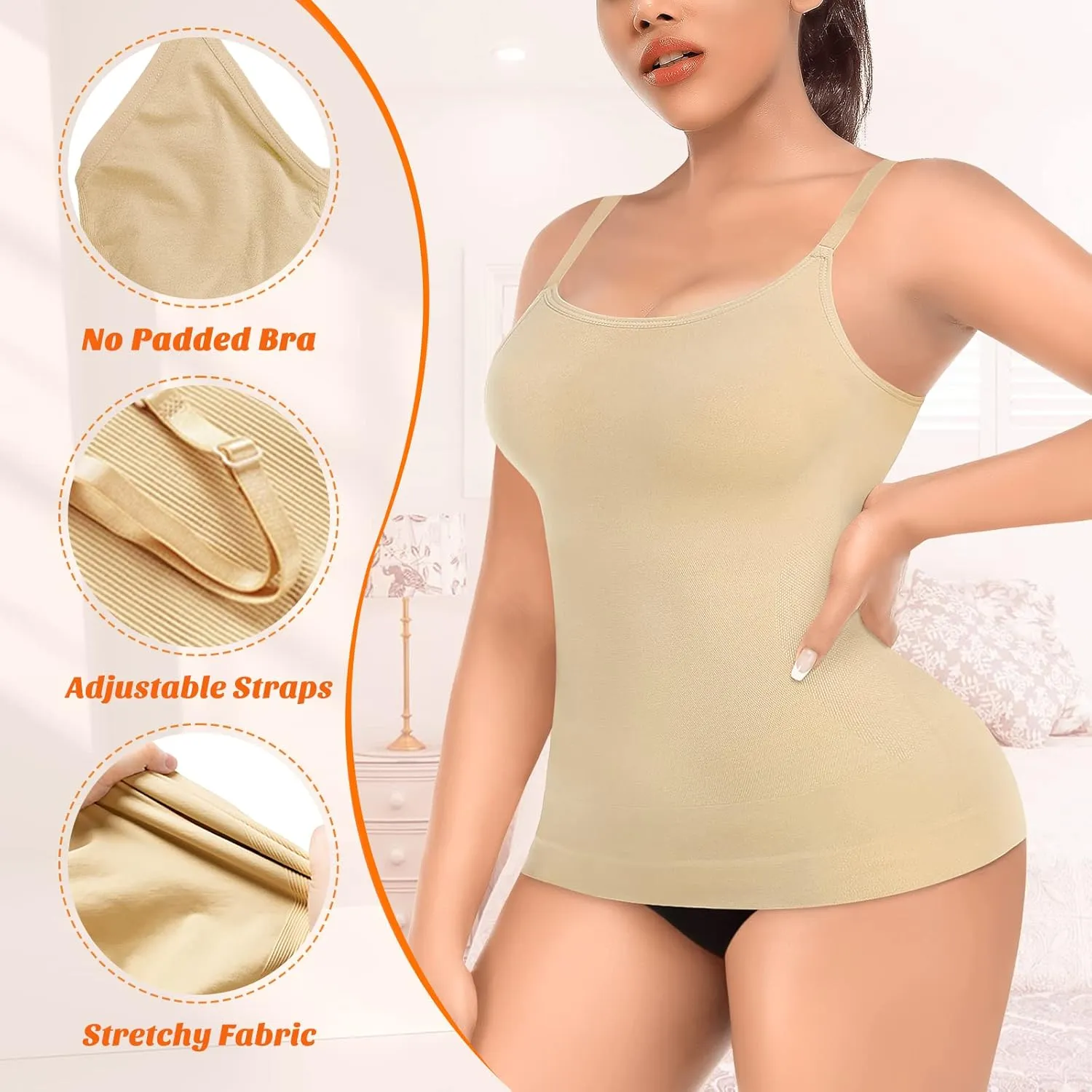 Womens Shapewear Tank Tops with Built in Bra Tummy Control Cami Shaper Compression Shaping Tops