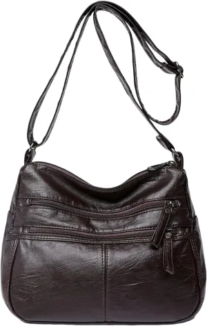 Womens Shoulder Handbag Fashion Casual Women's Retro Soft Leather Zipper Double Pocket Shoulder Messenger Bag