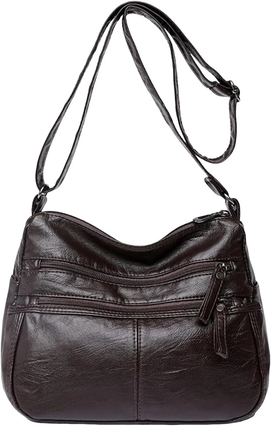 Womens Shoulder Handbag Fashion Casual Women's Retro Soft Leather Zipper Double Pocket Shoulder Messenger Bag