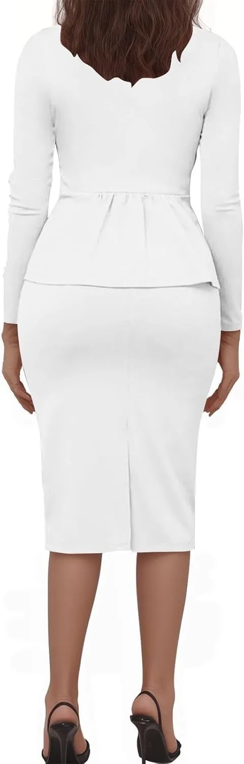Womens Suits 2 Piece Set Business Skirt Suit Set Long Sleeve Blazer and Skirt Suit Set Casual Work Office Outfits