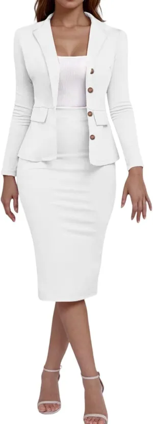 Womens Suits 2 Piece Set Business Skirt Suit Set Long Sleeve Blazer and Skirt Suit Set Casual Work Office Outfits