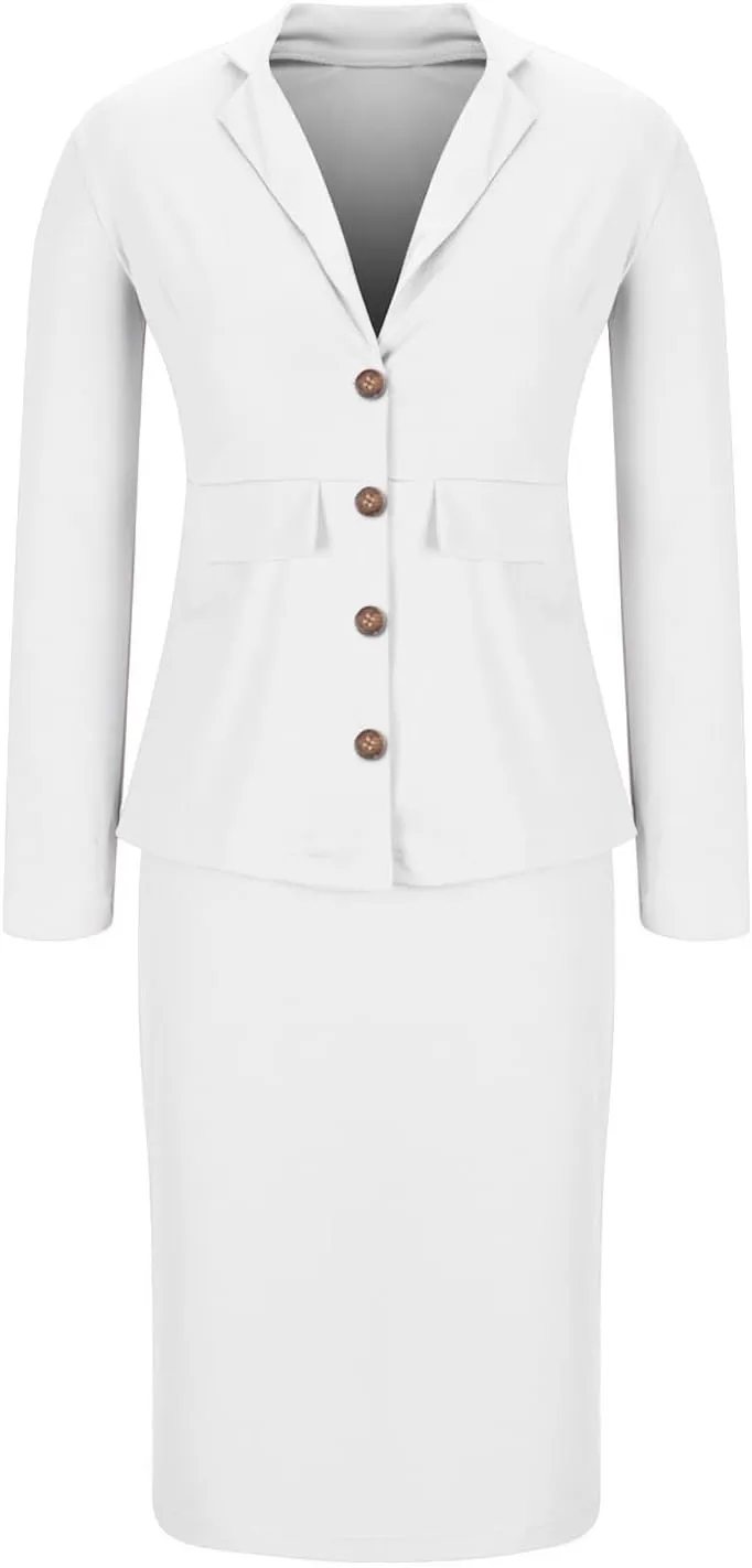 Womens Suits 2 Piece Set Business Skirt Suit Set Long Sleeve Blazer and Skirt Suit Set Casual Work Office Outfits