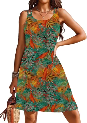 Womens Swimsuit Cover Up Spaghetti Strap Eyelet Embroidery Scoop Neck Sleeveless Casual Summer Dress Bikini Coverup