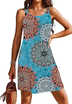 Womens Swimsuit Cover Up Spaghetti Strap Eyelet Embroidery Scoop Neck Sleeveless Casual Summer Dress Bikini Coverup