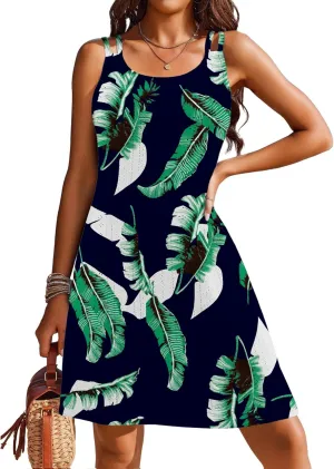 Womens Swimsuit Cover Up Spaghetti Strap Eyelet Embroidery Scoop Neck Sleeveless Casual Summer Dress Bikini Coverup