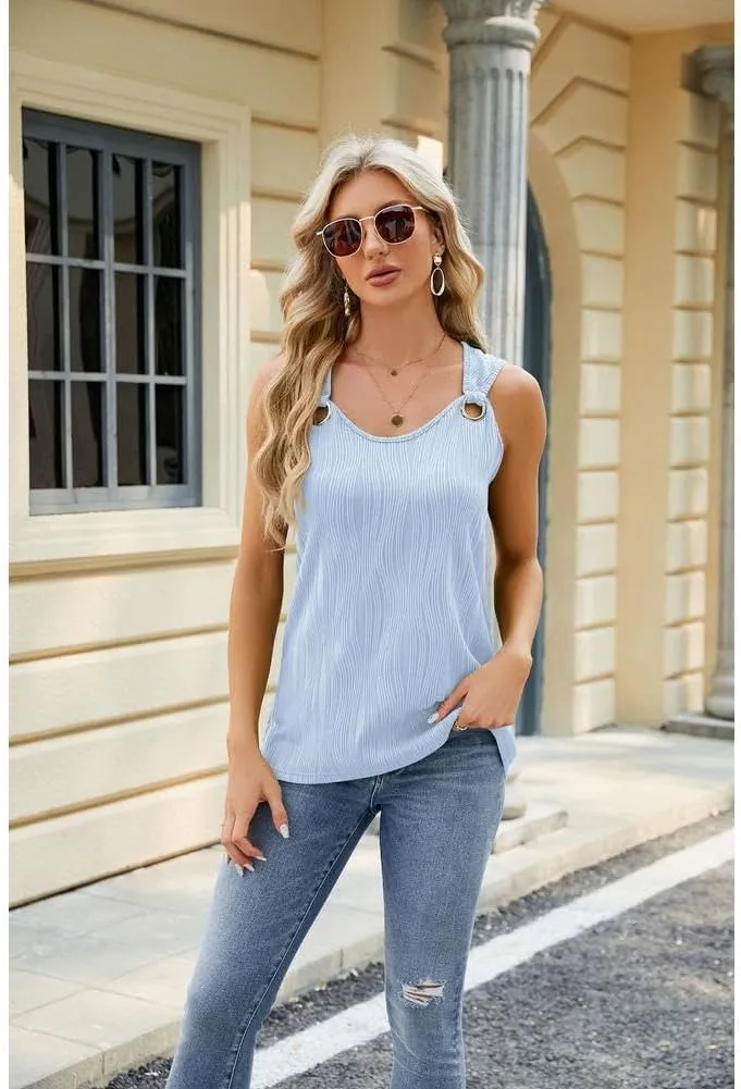Womens Tank Tops Sleeveless Scoop Neck Casual Cami Loose Fit Basic Shirts Tank Tops Summer Camisole Blouses
