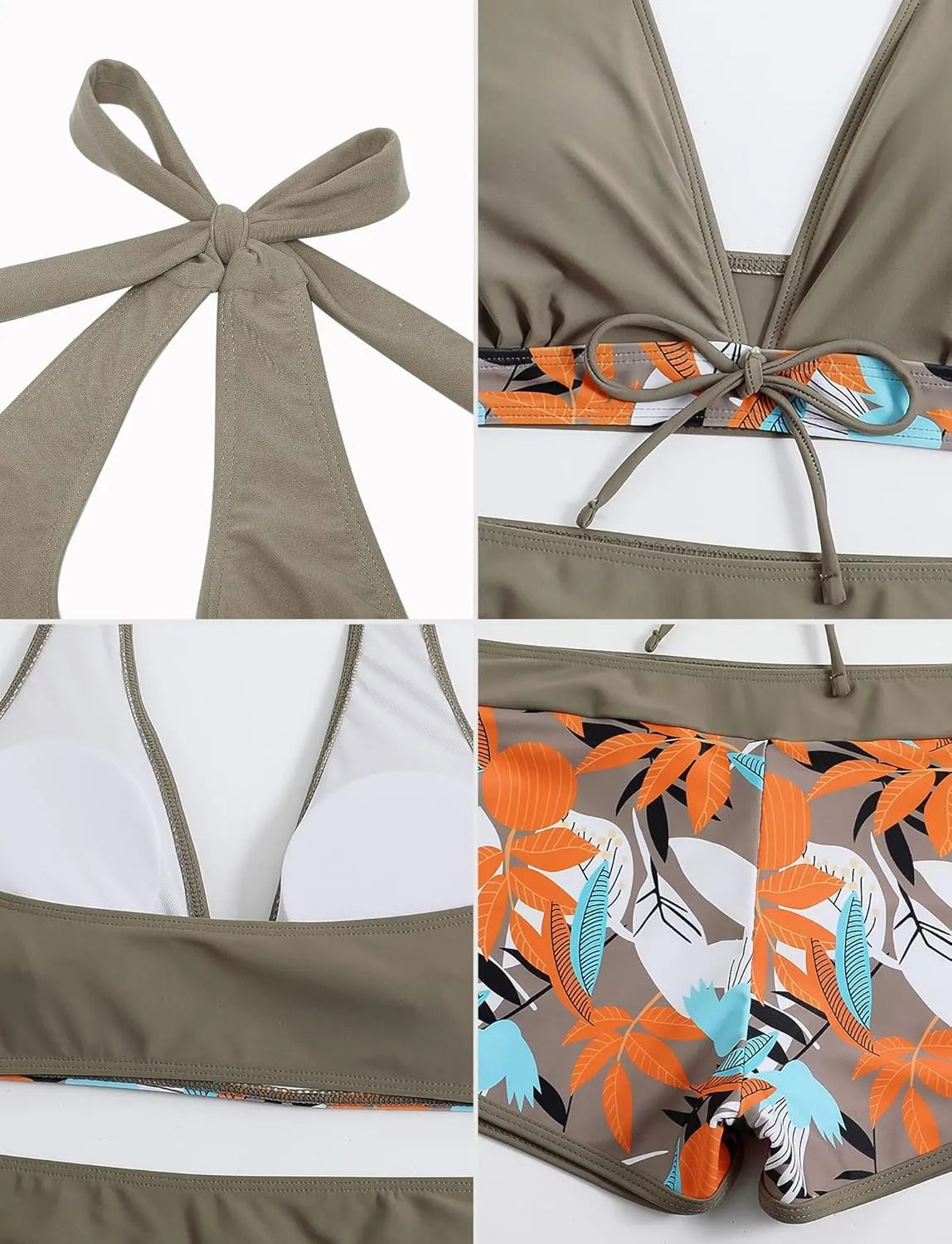 Women's Two Piece Halter Swimsuit V Neck Push Up Bikini Set Swimwear with Boyshorts Swimwear for Swimming Pool