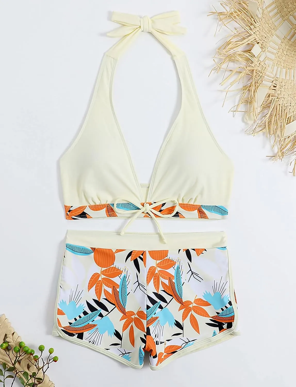 Women's Two Piece Halter Swimsuit V Neck Push Up Bikini Set Swimwear with Boyshorts Swimwear for Swimming Pool