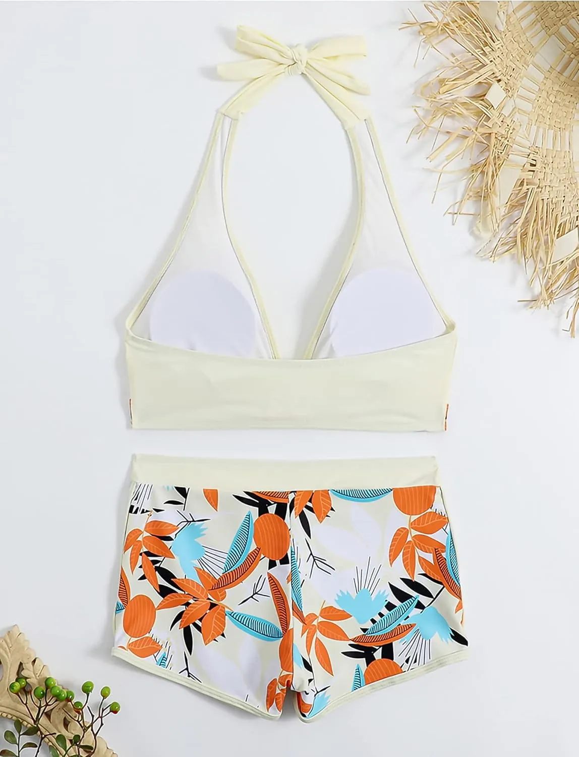 Women's Two Piece Halter Swimsuit V Neck Push Up Bikini Set Swimwear with Boyshorts Swimwear for Swimming Pool