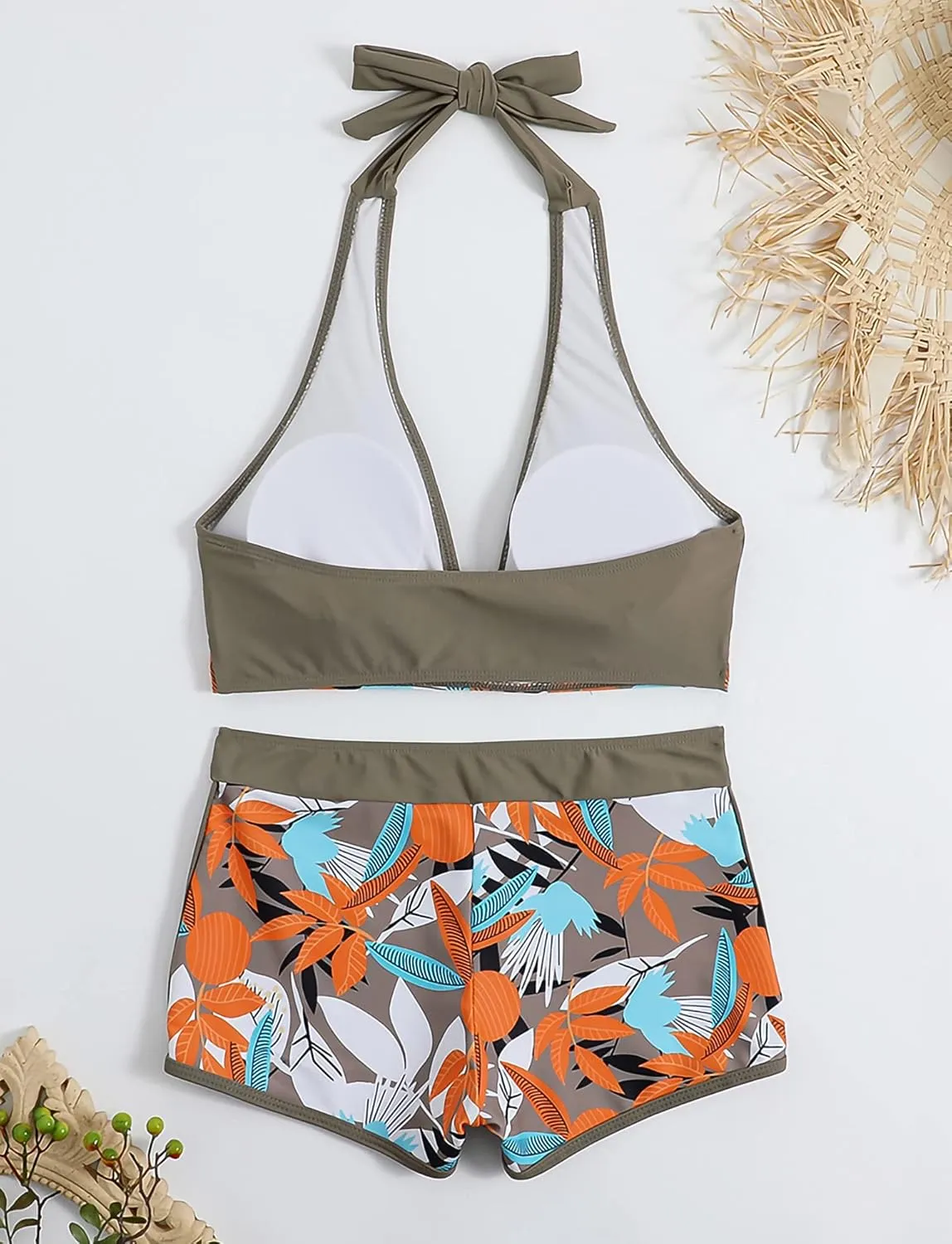 Women's Two Piece Halter Swimsuit V Neck Push Up Bikini Set Swimwear with Boyshorts Swimwear for Swimming Pool
