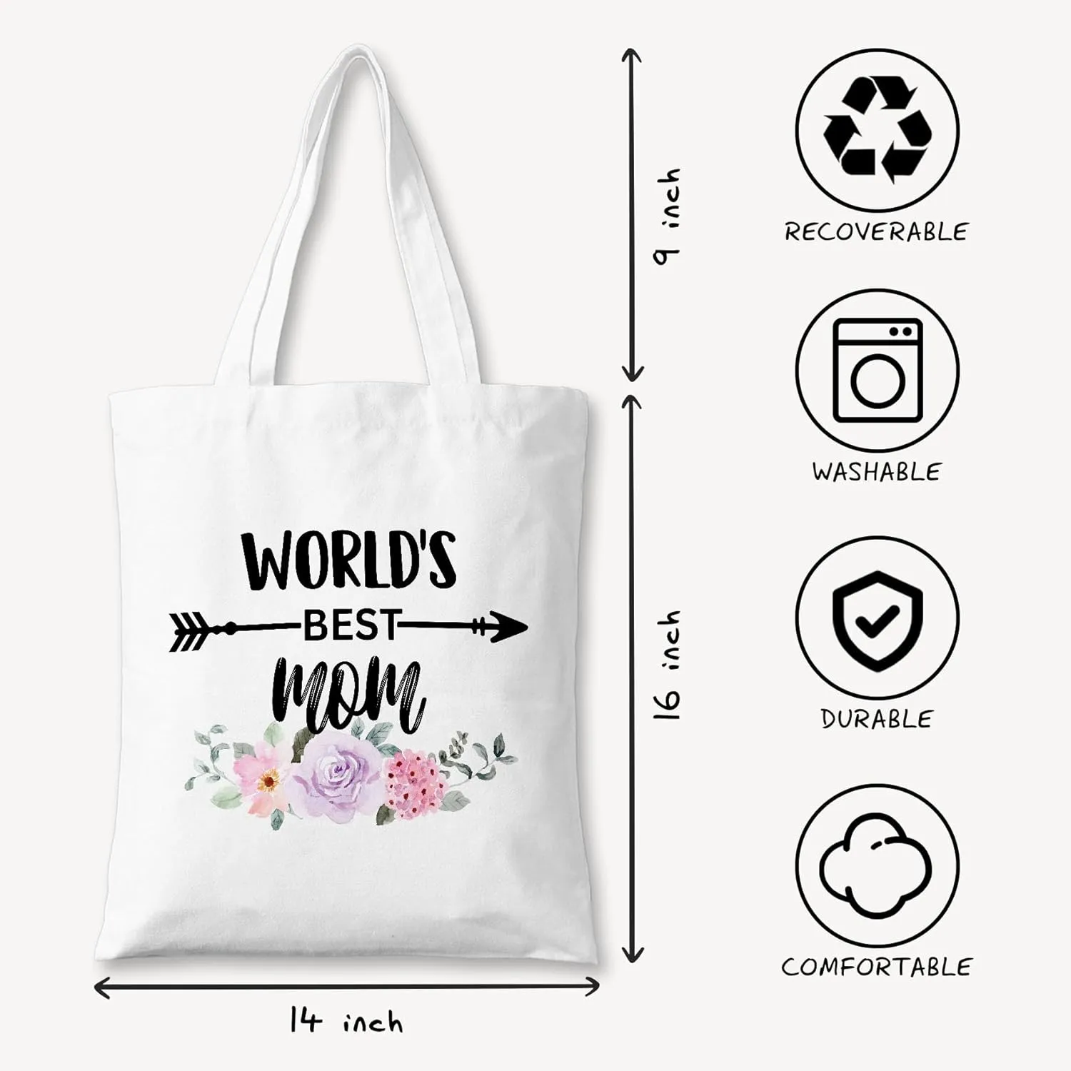 Worlds Best Canvas Tote Bag Reusable Shopping Bags, Birthday Christmas Mothers Day Practical Gifts.