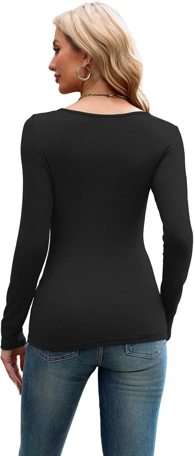 XIEERDUO Womens Long Sleeve Tops Slim Fit Fall Shirts Cutout Tops Y2K Ribbed Tshirt