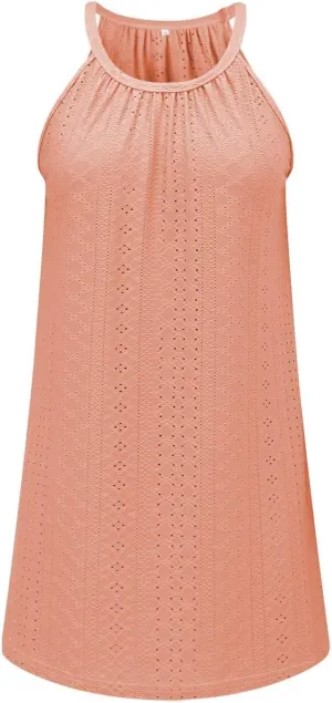 XOWRTE Summer Dresses for Women 2025 Casual Fashion Plain/Eyelet Halter Neck A-line Sundresses for Beach Vacation Mini Dress